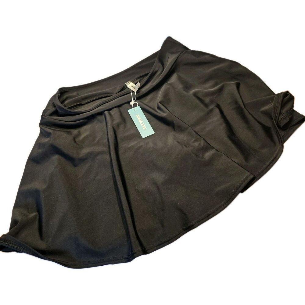 Aqua Eve Women Swim Skirt Large Black Tummy Control Swimsuit Bathing Suit